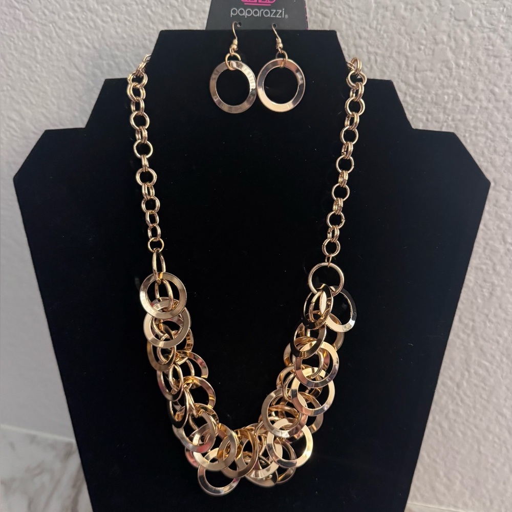 Paparazzi Gold Circle Necklace and Earring Set